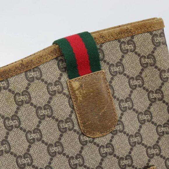 GUCCI GG Plus Supreme Web Sherry Line Tote Bag PVC Beige Gold - Picture 9 of 16